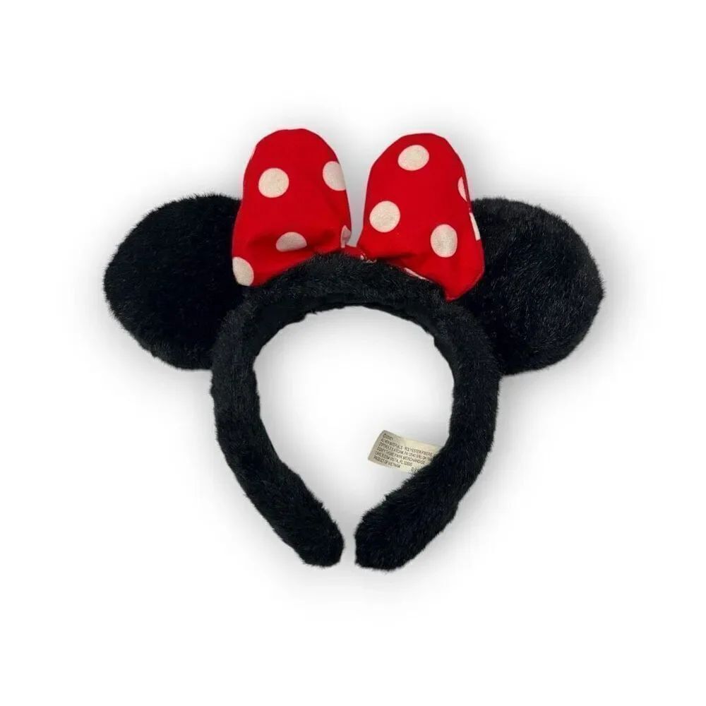 Disneyland Walt World Minnie Mouse Red White Polka Dot Bow Fuzzy Ears Headband